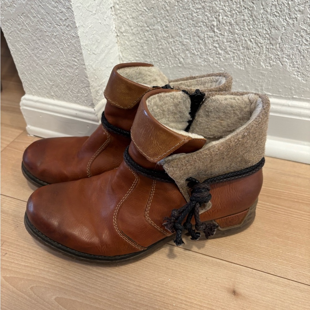 Rieker Leather Ankle Boots with Shearling Lining